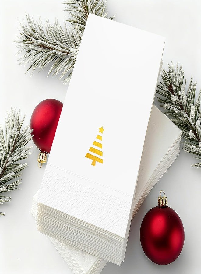 Tbsone Christmas Paper Napkins Disposable: Guest Dinner Hand Towels, Gold Foil Christmas Trees Design for Table Decor, Bathroom, Home, Kitchen, Holiday Cocktail Party (50 Pack) - Image 1